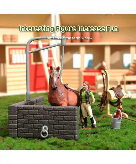 Farm Animals Figures Playset with Stable Farm Toys Set with Farmers Horse and Fence Farm Vehicle Playset Educational Toys for...