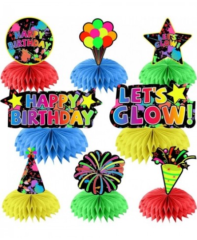 8 Pcs Glow Neon Birthday Party Decoration Honeycomb Centerpieces Colorful Let’s Glow Happy Birthday Table Toppers Party Suppl...