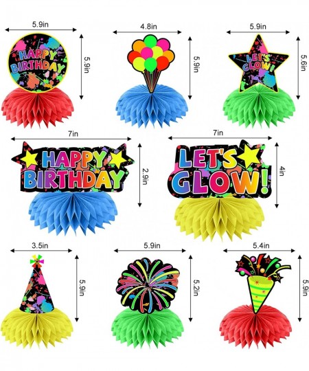 8 Pcs Glow Neon Birthday Party Decoration Honeycomb Centerpieces Colorful Let’s Glow Happy Birthday Table Toppers Party Suppl...