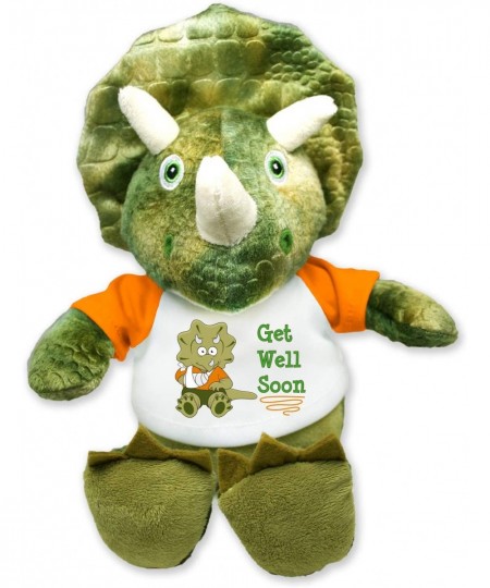 Get Well Soon Triceratops Plush Dinosaur Message T-Shirt Orange Sleeves 8 Inches $32.66 - Stuffed Animals & Teddy Bears