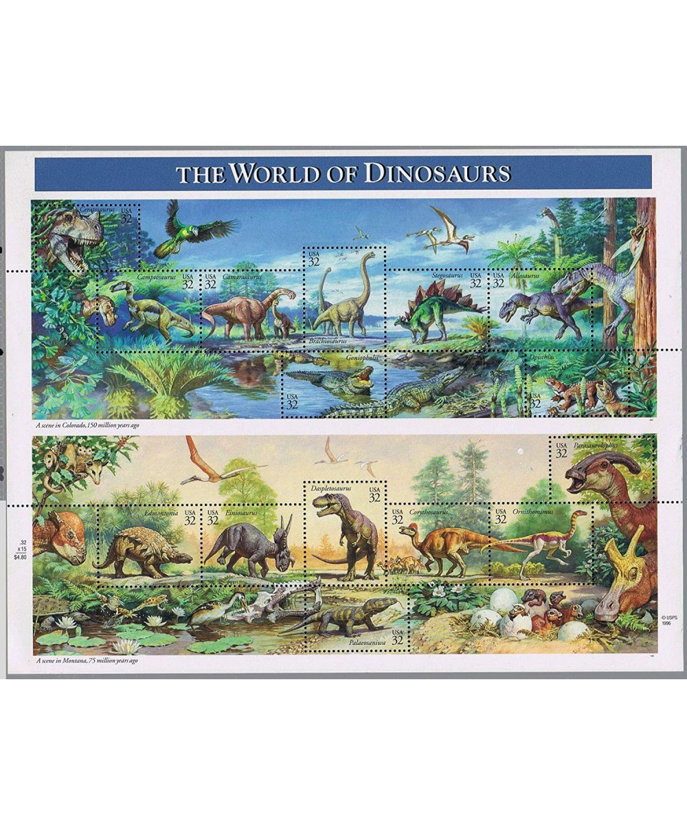 1997 The World of Dinosaurs Sheet of Fifteen 32 Cent Postage Stamps Scott 3136 $18.97 - Collectibles Display & Storage