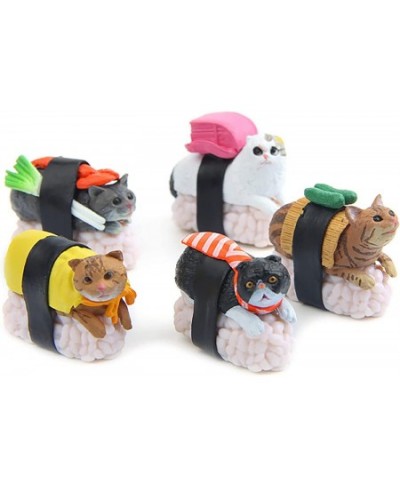 5 Pcs Cute Miniature Sushi Gourmet Cat Figure Animal Cat Characters Toys Mini Figure Collection Playset Cake Topper Plant Aut...