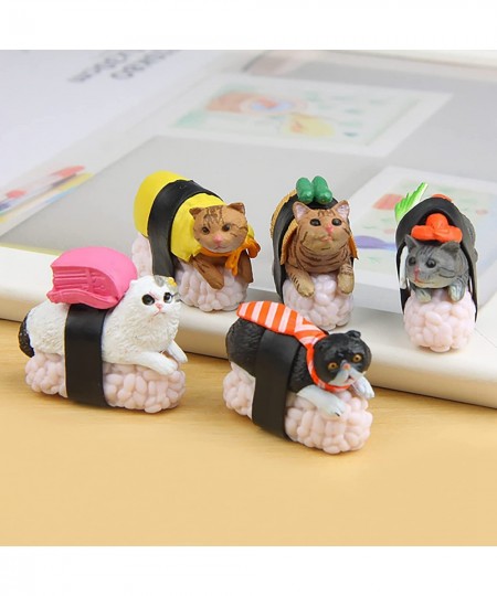 5 Pcs Cute Miniature Sushi Gourmet Cat Figure Animal Cat Characters Toys Mini Figure Collection Playset Cake Topper Plant Aut...