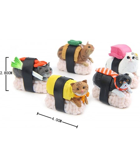 5 Pcs Cute Miniature Sushi Gourmet Cat Figure Animal Cat Characters Toys Mini Figure Collection Playset Cake Topper Plant Aut...