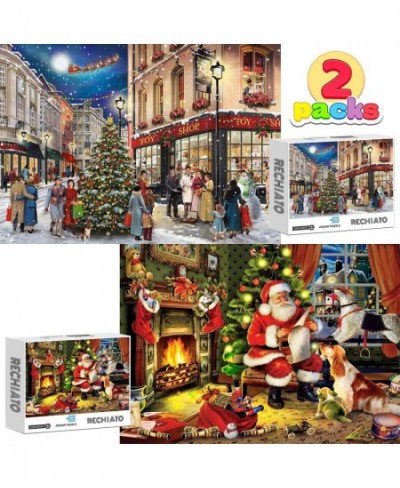 2 Pack 1000 Pieces Christmas Street Puzzle & Santa Claus Puzzle Jigsaw Puzzles for Adults 1000 Pieces and Up Educational Fun ...