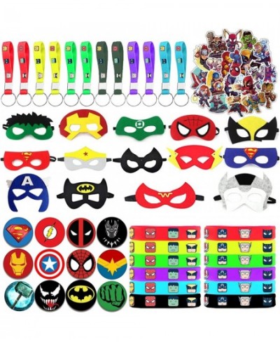 100Pcs Superhero Party Favors Supplies -12Pcs Bracelets 12Pcs Key Chain 12Pcs Button Pins 14Pcs Masks 50Pcs Stickers Gifts fo...