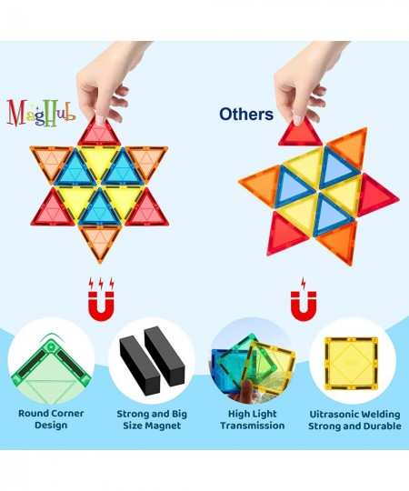 Magnetic Tiles 65 Piece Colorful Magnetic Blocks Set with car Unique Clear 3D Magnetic Building Blocks for 3+ Years Old Boys ...