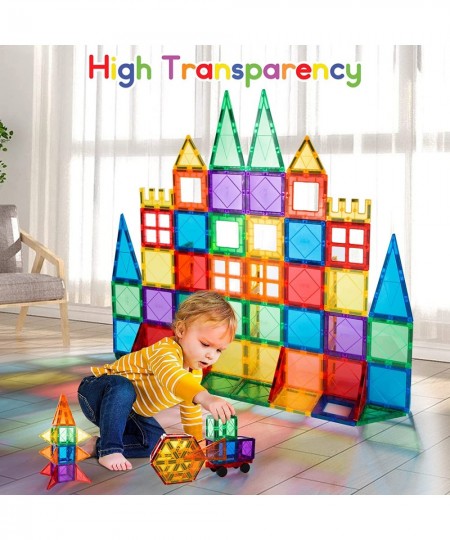 Magnetic Tiles 65 Piece Colorful Magnetic Blocks Set with car Unique Clear 3D Magnetic Building Blocks for 3+ Years Old Boys ...