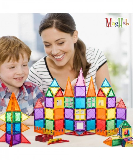 Magnetic Tiles 65 Piece Colorful Magnetic Blocks Set with car Unique Clear 3D Magnetic Building Blocks for 3+ Years Old Boys ...