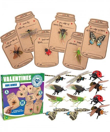 30 Pcs Valentines Day Gift Cards Realistic Bug Toy Set for Kids Valentine's Classroom Exchange Party Favor Toys Valentine Gif...