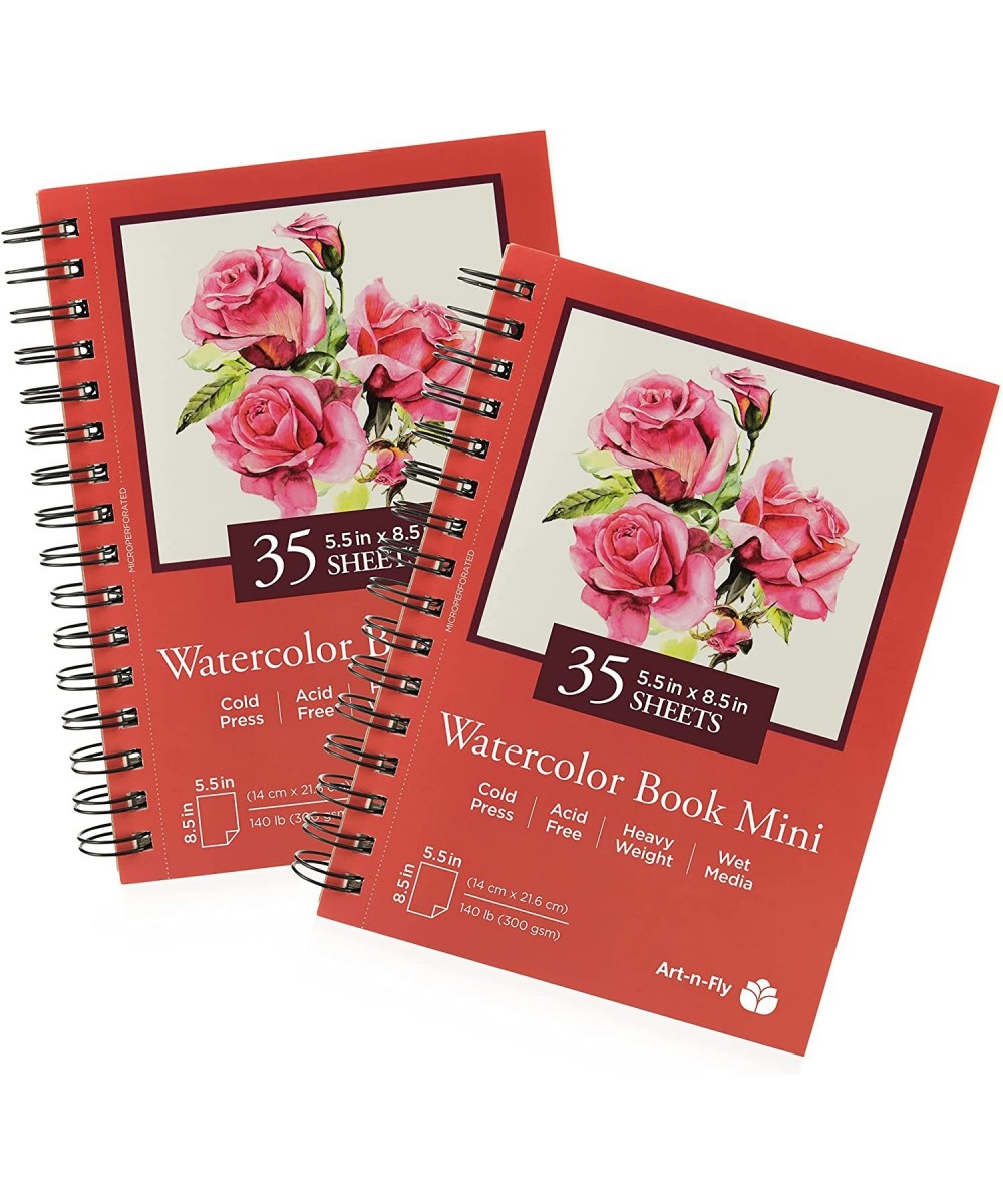 5.5 x 8.5 in Watercolor Sketchpad Mini Book - 2 pack x 35 Sheets Each- Spiral Bound and Microperforated - 300gsm / 140lb 8.5x...