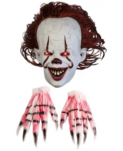 Creepy LED Clown Mask with Glove Light-Up Scary IT Mask with Claw Halloween Killer Joker Cosplay Masks for Party Clown role-p...