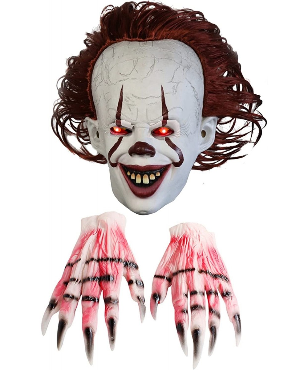 Creepy LED Clown Mask with Glove Light-Up Scary IT Mask with Claw Halloween Killer Joker Cosplay Masks for Party Clown role-p...