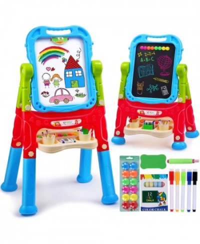 Kids Easel 4 in 1 Art Easel for Kids Double Sided Painting Easel Chalkboard & Magnetic Dry Erase Board Adjustable Height Todd...