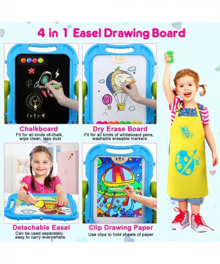 Kids Easel 4 in 1 Art Easel for Kids Double Sided Painting Easel Chalkboard & Magnetic Dry Erase Board Adjustable Height Todd...