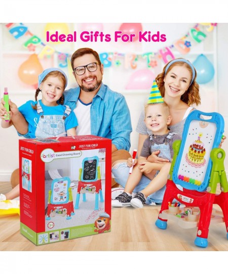 Kids Easel 4 in 1 Art Easel for Kids Double Sided Painting Easel Chalkboard & Magnetic Dry Erase Board Adjustable Height Todd...