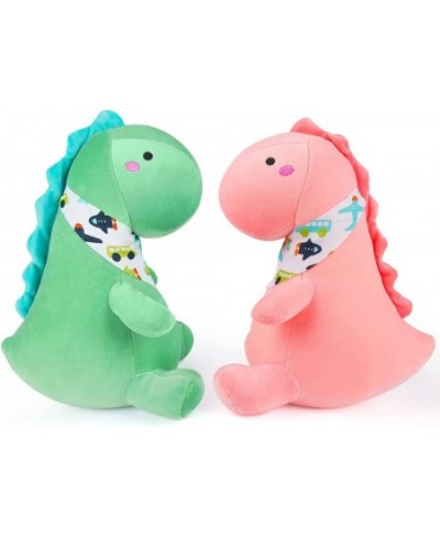 Dinosaur Stuffed Animal Plush Toy - 2 Packs Dino Cute Stuff Green & Pink Soft Plushies with Chic Scarf Doll Small Stuffed Ani...