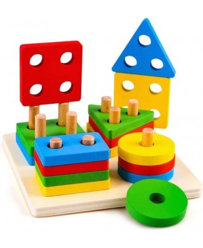 Montessori Toys for 1 to 3 Year Old Boys Girls Toddlers Wooden Shape Sorter & Stacking Toys Color Recognition Stacker Baby Pu...