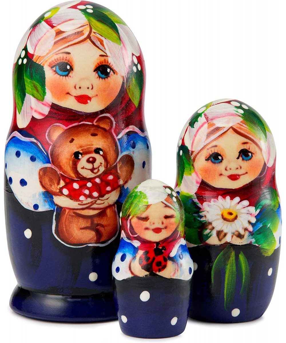 Russian Nesting Dolls Matryoshka Wood Stacking Nested Set 3 Pieces Handmade Wooden Doll $22.61 - Nesting Dolls