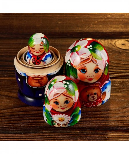 Russian Nesting Dolls Matryoshka Wood Stacking Nested Set 3 Pieces Handmade Wooden Doll $22.61 - Nesting Dolls