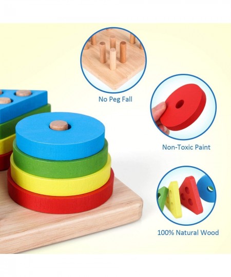 Montessori Toys for 1 to 3 Year Old Boys Girls Toddlers Wooden Shape Sorter & Stacking Toys Color Recognition Stacker Baby Pu...