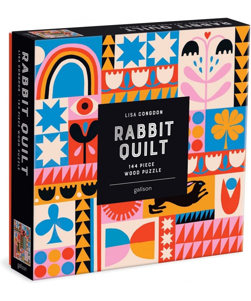 Lisa Congdon Rabbit Quilt Wood Puzzle 144 Pieces 8.75” x 8.75” – Unique Jigsaw Puzzle with Stunning Patchwork Artwork – Thick...