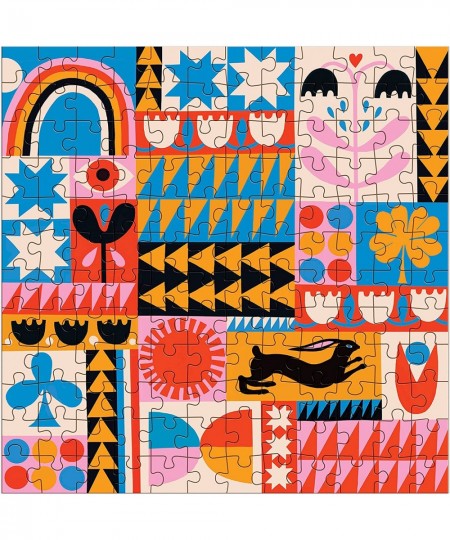 Lisa Congdon Rabbit Quilt Wood Puzzle 144 Pieces 8.75” x 8.75” – Unique Jigsaw Puzzle with Stunning Patchwork Artwork – Thick...