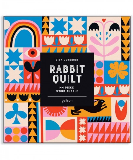 Lisa Congdon Rabbit Quilt Wood Puzzle 144 Pieces 8.75” x 8.75” – Unique Jigsaw Puzzle with Stunning Patchwork Artwork – Thick...