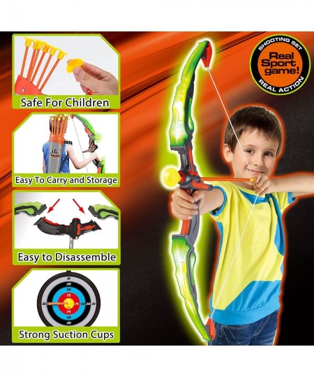 Bow and Arrow for Kids 8-12 Archery Play Set with Luminous Bow Toy Set with LED Light Includes 6 Suction Cup Arrows Target an...