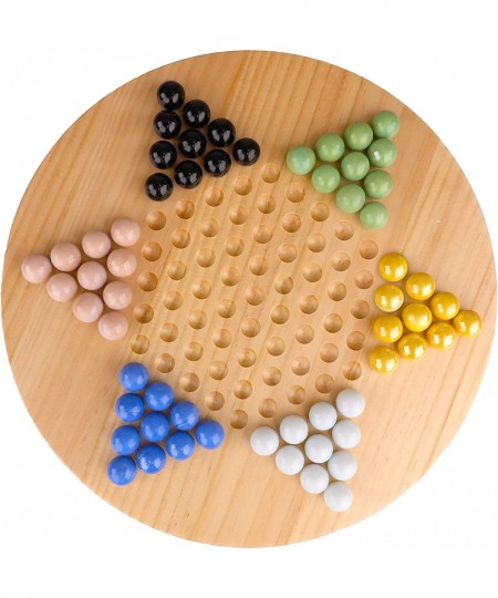 Chinese Checkers -11.5” Natural Wood Game Board with 60 Glass Marbles Assorted Fun Family-Friendly Board Game - Ideal for Up ...