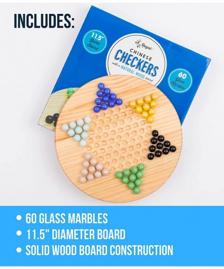 Chinese Checkers -11.5” Natural Wood Game Board with 60 Glass Marbles Assorted Fun Family-Friendly Board Game - Ideal for Up ...