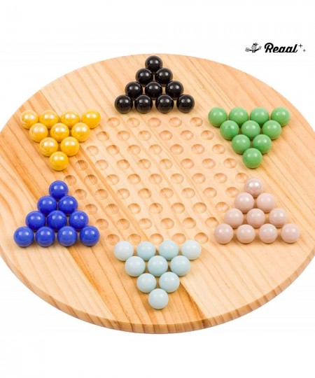 Chinese Checkers -11.5” Natural Wood Game Board with 60 Glass Marbles Assorted Fun Family-Friendly Board Game - Ideal for Up ...