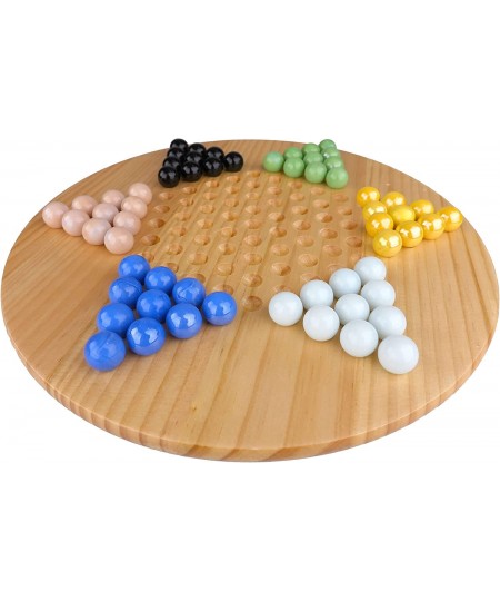 Chinese Checkers -11.5” Natural Wood Game Board with 60 Glass Marbles Assorted Fun Family-Friendly Board Game - Ideal for Up ...