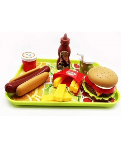 GIFTEXPRESS® Burger & Hot Dog Fast Food Cooking Play Set for Kids with Hamburger Fries Hot Dog Coke Ketchup Milk Sauces and T...