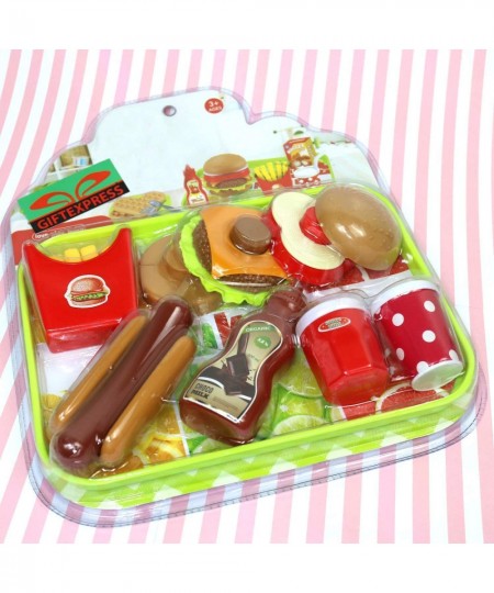 GIFTEXPRESS® Burger & Hot Dog Fast Food Cooking Play Set for Kids with Hamburger Fries Hot Dog Coke Ketchup Milk Sauces and T...