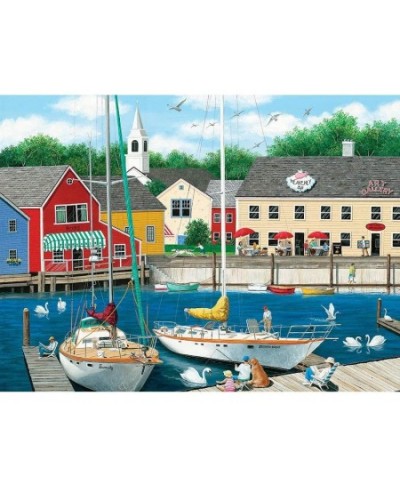 - 500 Piece Jigsaw Puzzle for Adults 18" x 24" - Swans Haven - 500 pc Boat Sea Town Cape Summer Jigsaw by Artist Wilfrido Lim...