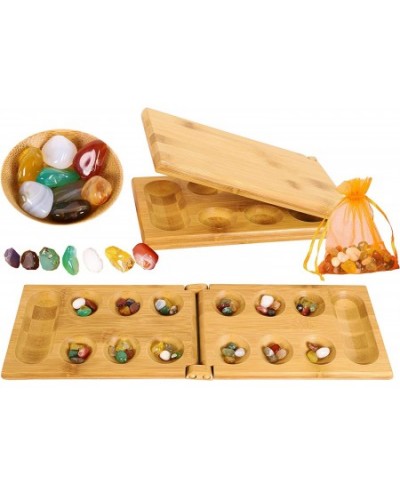 TOWO Mancala Board Game - Kalaha Board Game with Folding Wooden Board Natural Stone Pebbles -Families Board Games-Mancala Gam...