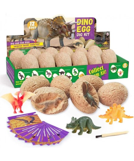 Dinosaur Eggs Dig Kit Discover 12 Unique Dino Fossil Eggs Novelty Excavation Toys for Kids Archaeology Paleontology Easter Eg...