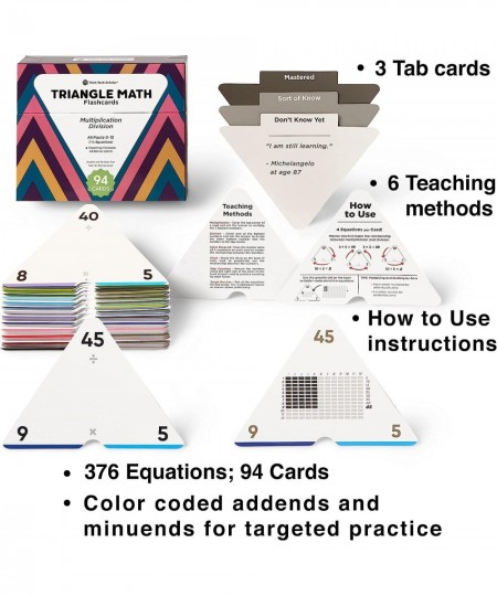 Triangle Multiplication & Division Flash Cards Set (376 Math Equations) All Facts 0-12 - Color Coded for Kids in 3RD 4TH 5TH ...