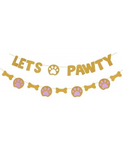 Gold Glittery Lets Pawty Puppy Girls Birthday Banner Pet Adoption Party Supplies Doggie Bone Photo Props - 2 Strands $20.47 -...