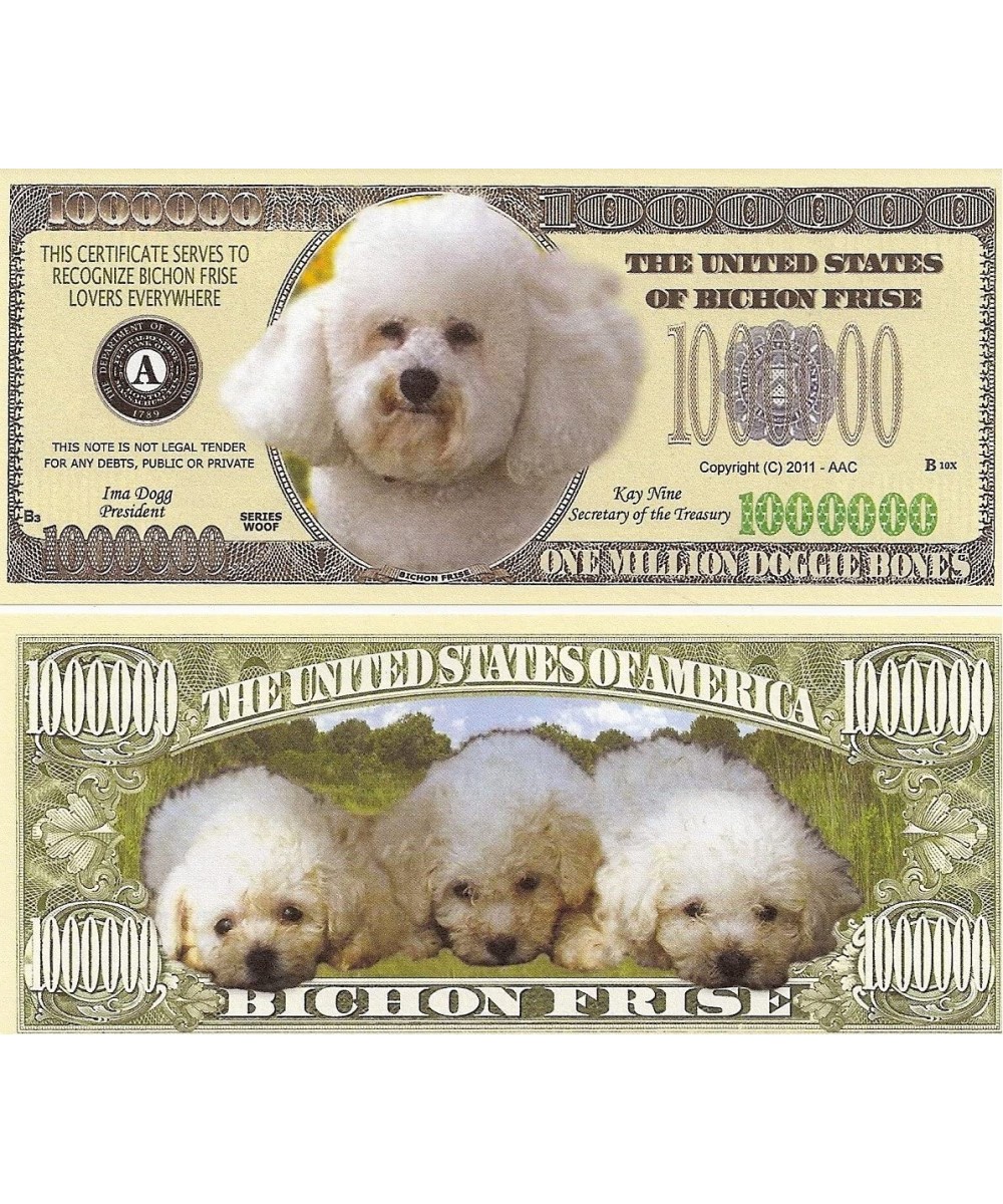 Bichon Frise Dog $Million Dollar$ Novelty Bill Collectible in Collector Grade Currency Holder $16.28 - Gags & Practical Joke ...