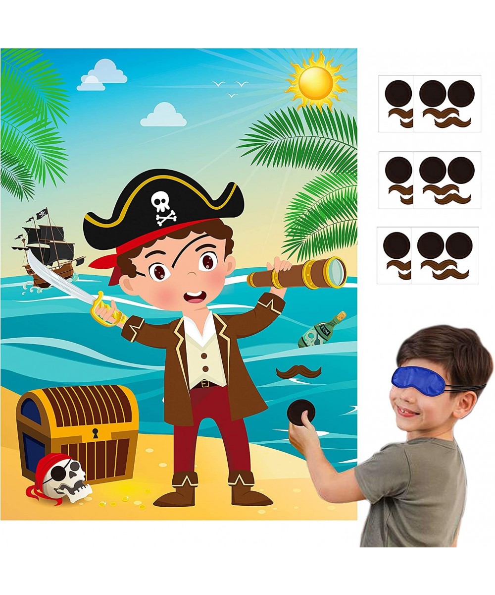 Pirate Stickers Party Games for Kids Pin The Eye Patch and Mustache On The Pirates Poster Birthday Party Favors Pin Game Incl...