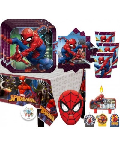 Spiderman Birthday Party Supplies Pack For 16 Guests With Plates Napkins Tablecover Candles 1 Spiderman Mask and Exclusive Pi...