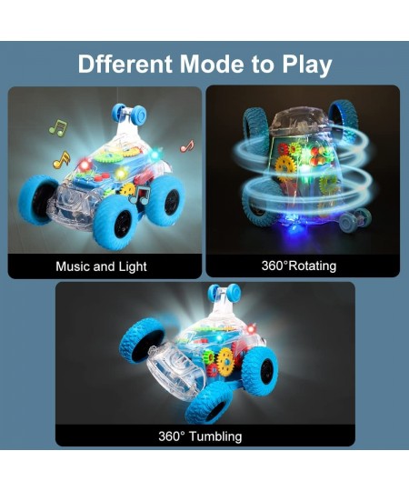 Car Toys for Boys Monster Trucks with Music&Light 360° Rotating Stunt Cars Transparent Mechanical Gear Flip Vehicles Toys Gif...