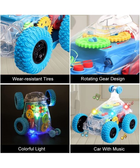 Car Toys for Boys Monster Trucks with Music&Light 360° Rotating Stunt Cars Transparent Mechanical Gear Flip Vehicles Toys Gif...