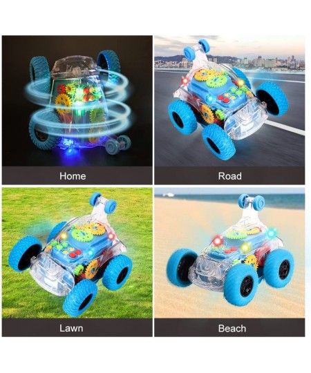 Car Toys for Boys Monster Trucks with Music&Light 360° Rotating Stunt Cars Transparent Mechanical Gear Flip Vehicles Toys Gif...