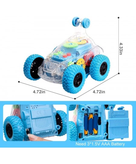 Car Toys for Boys Monster Trucks with Music&Light 360° Rotating Stunt Cars Transparent Mechanical Gear Flip Vehicles Toys Gif...