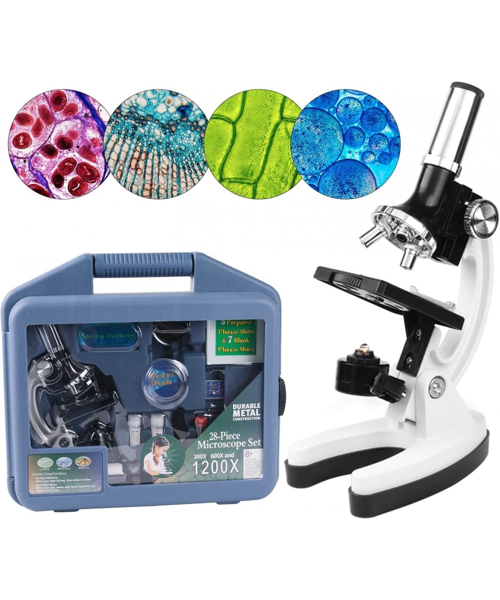 Science Microscope STEM Kit for Kids 300X-1200X High Magnification Includes Prepared Blank Slides and LED Light Educational P...