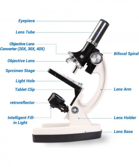 Science Microscope STEM Kit for Kids 300X-1200X High Magnification Includes Prepared Blank Slides and LED Light Educational P...