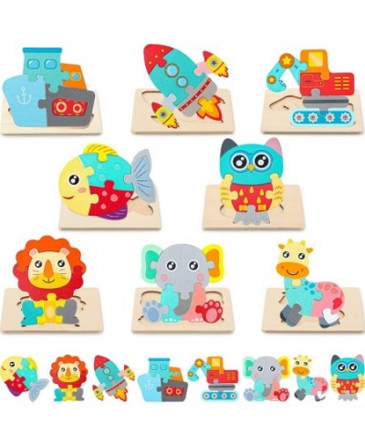 8 Packs Wooden Animal Puzzles for Boys Girls Over 3 Years Old Montessori Educational Learning Toy Animal Shape Jigsaw Puzzles...